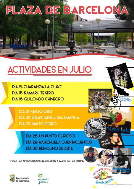 Cartel de las actividades en Julio de La plaza Barcelona