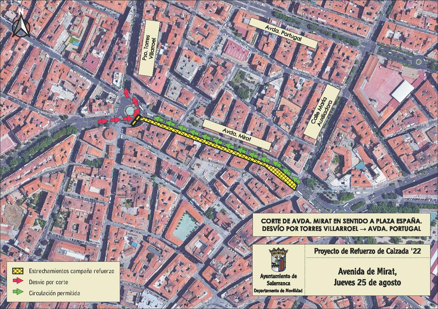 Cortes y desvios en la Avenida de Mirat por trabajos de renovacion del firme