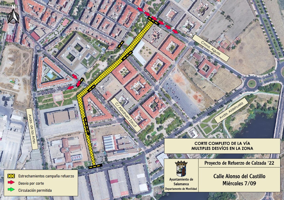 Cortes de trafico y desvios en la calle Alonso del Castillo